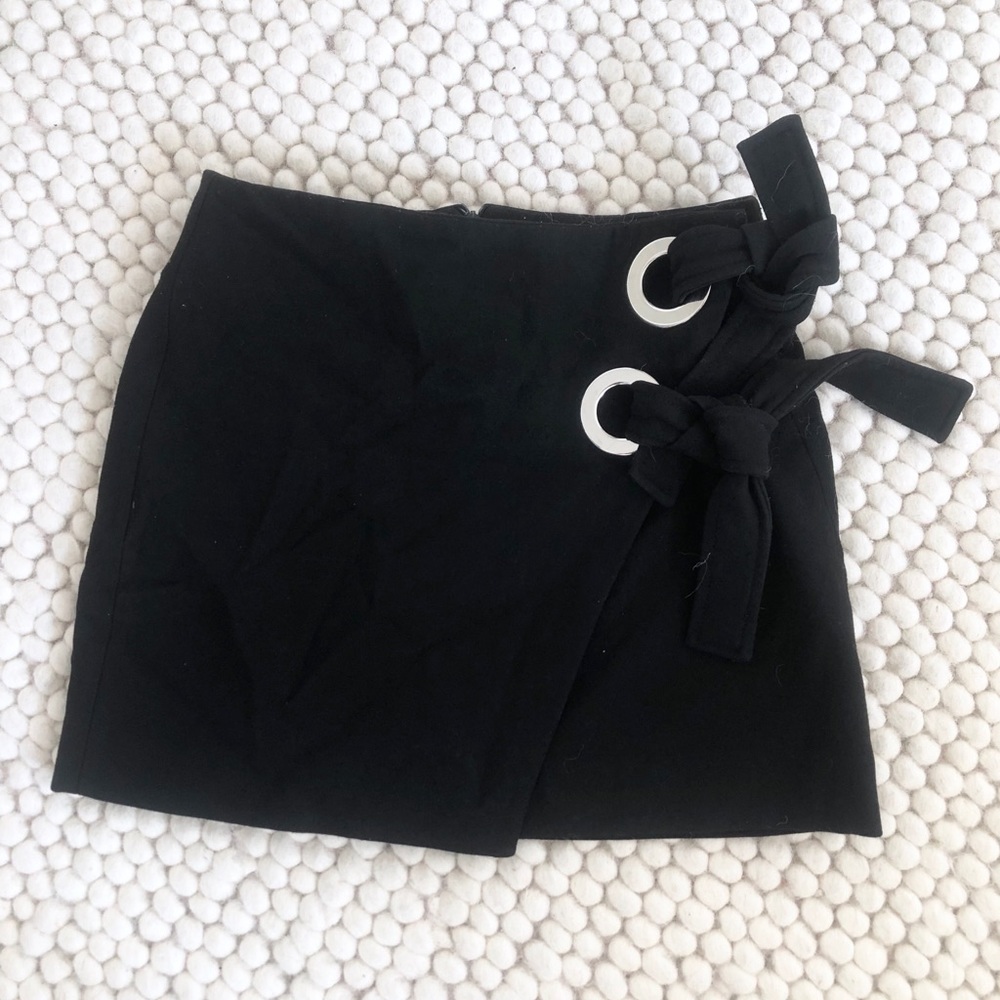 Zara Black Grommet Tie Mini Skirt